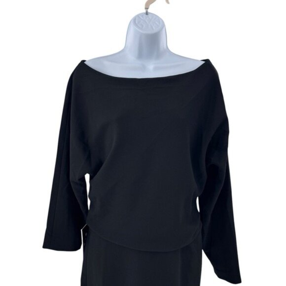Tuckernuck NEW Black Esta Formal Long Sleeve Asymmetrical Midi Dress Size 4 - Picture 5 of 11